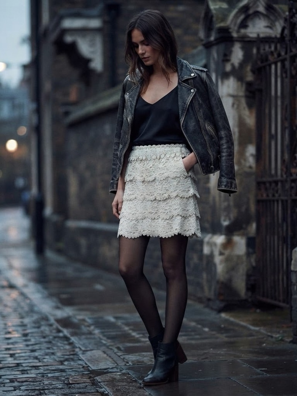 LOFT Cream Lace Tiered Mini Skirt